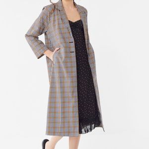 UO Checkered Button-Front Duster Coat